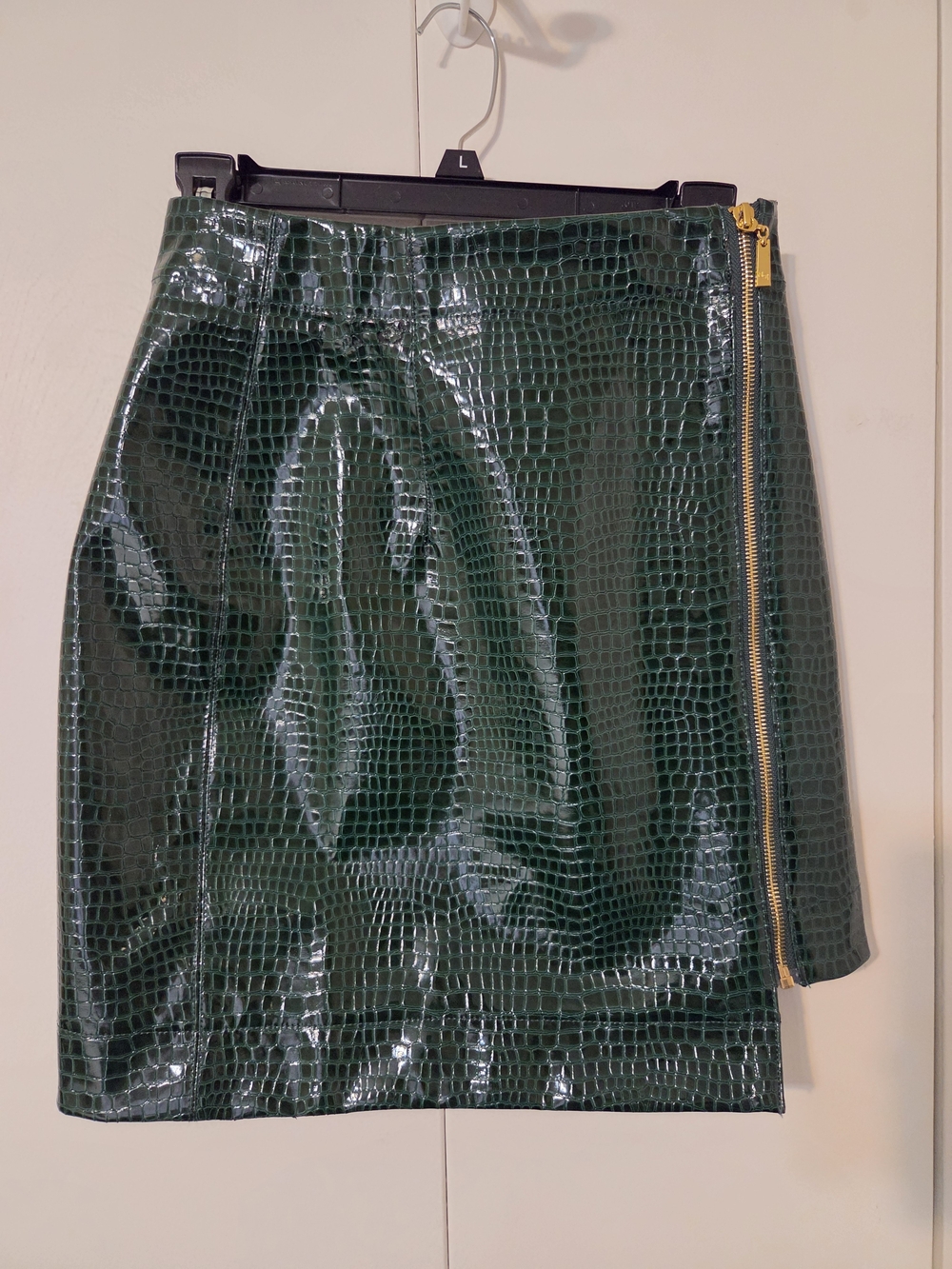Mistress Rocks Green Croc-Embossed Faux Leather Mini Skirt - Size Small